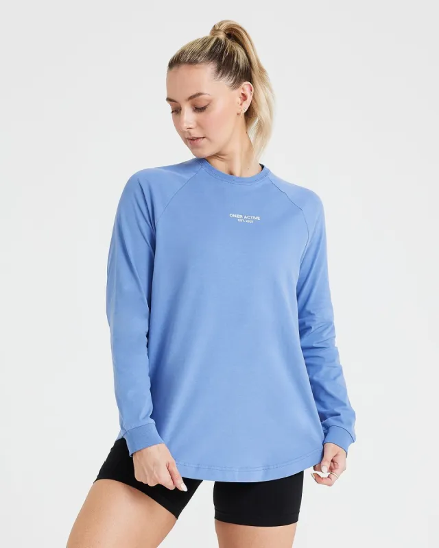 Graphic Oversized Long Sleeve Tee | Washed Light Denim sold by Oner Active