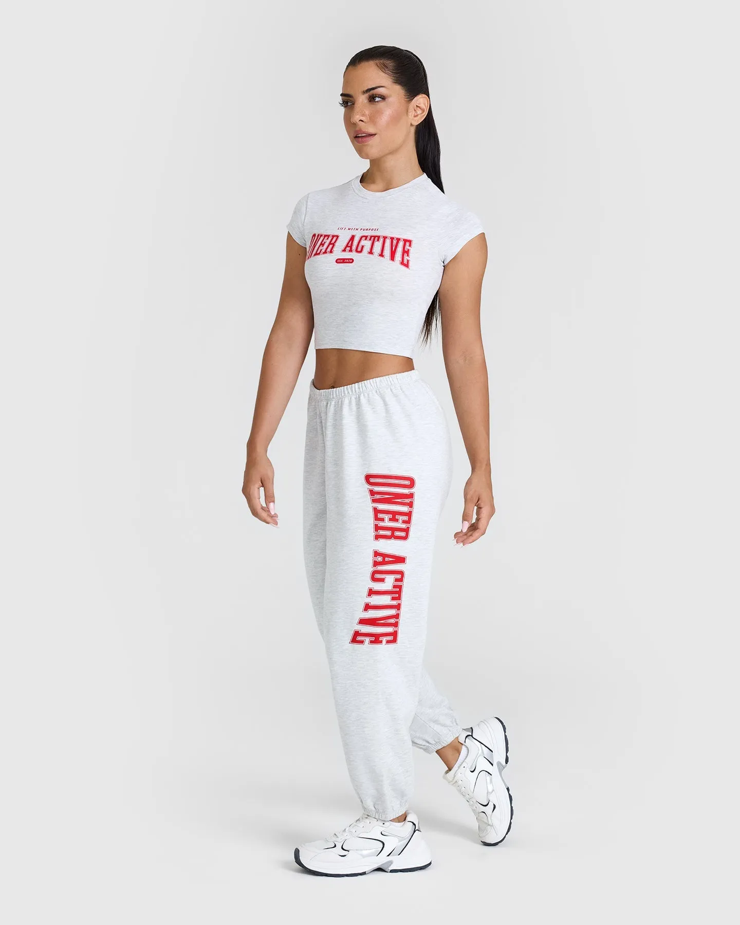 Lightweight Joggers with Red Graphic | Light Grey Marl sold by Oner Active product image thumbnail 3