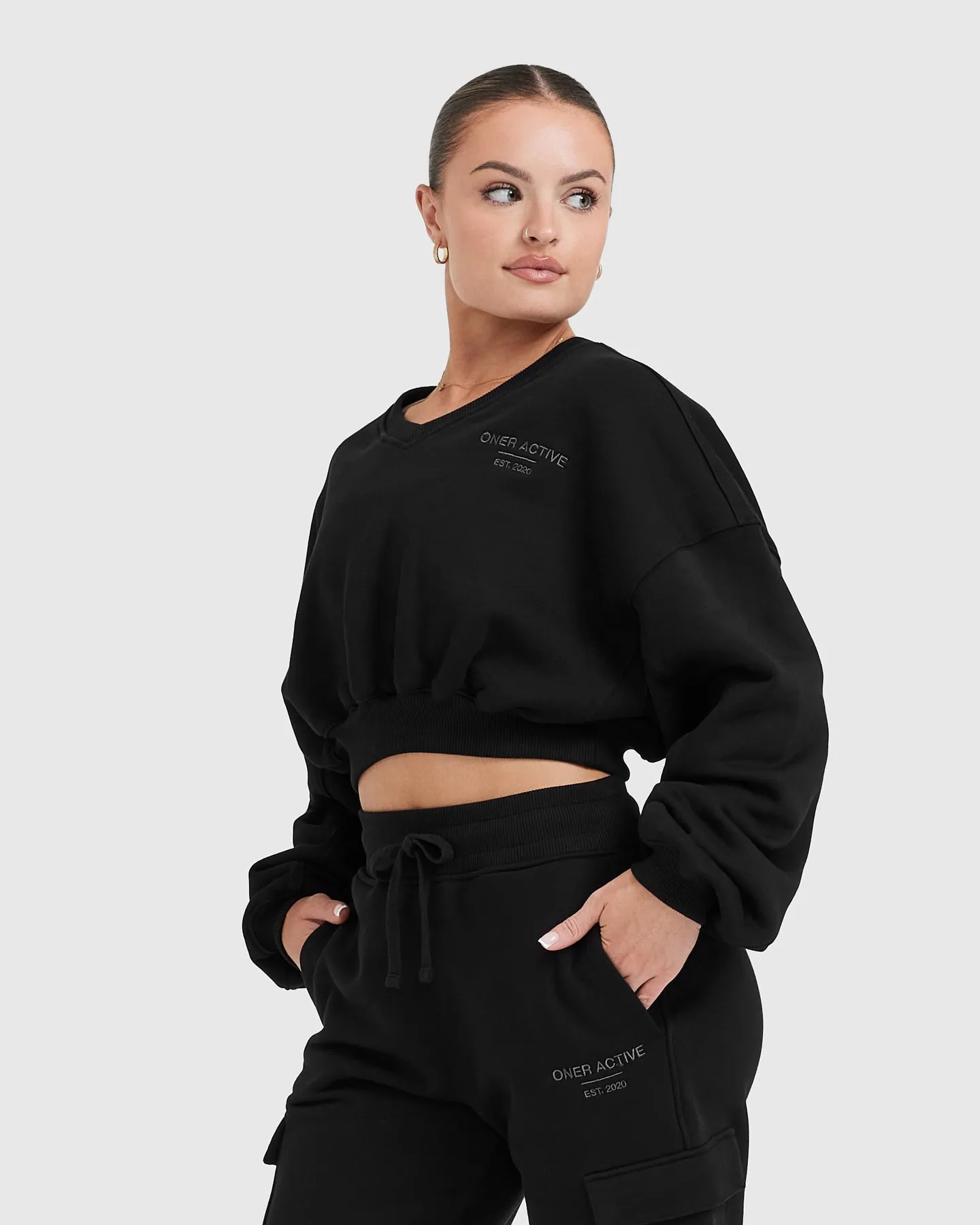 All Day Est 2020 Crop V-Neck Sweatshirt | Black sold by Oner Active product image thumbnail 3