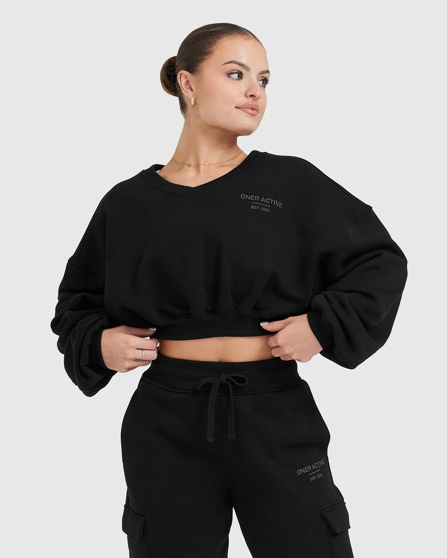 All Day Est 2020 Crop V-Neck Sweatshirt | Black sold by Oner Active