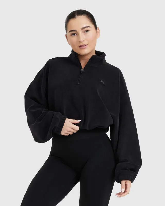 Fleece Oversized Crop 1/2 Zip Sweatshirt | Black sold by Oner Active