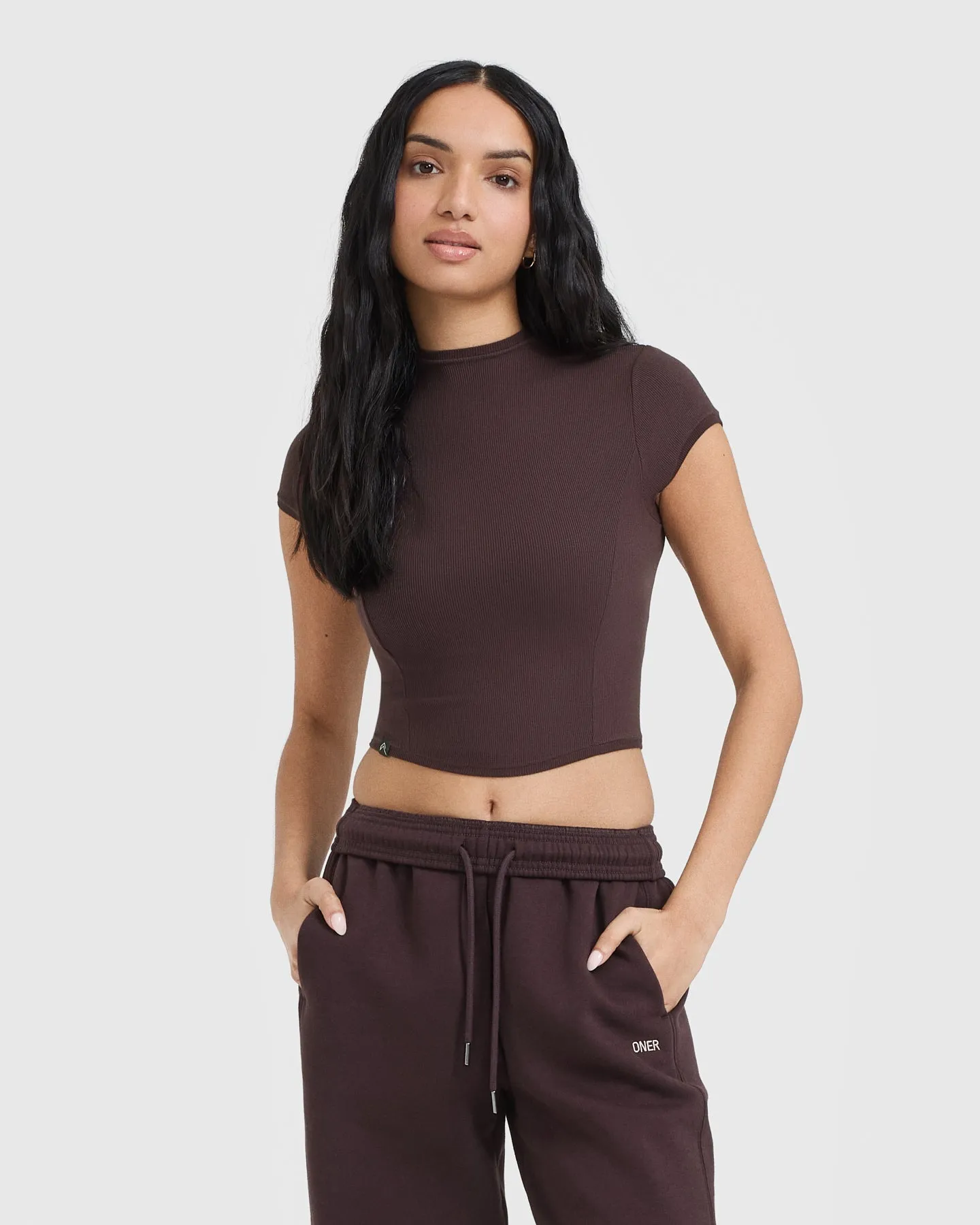 Mellow Rib Mid Mock Neck T-Shirt | Plum Brown sold by Oner Active