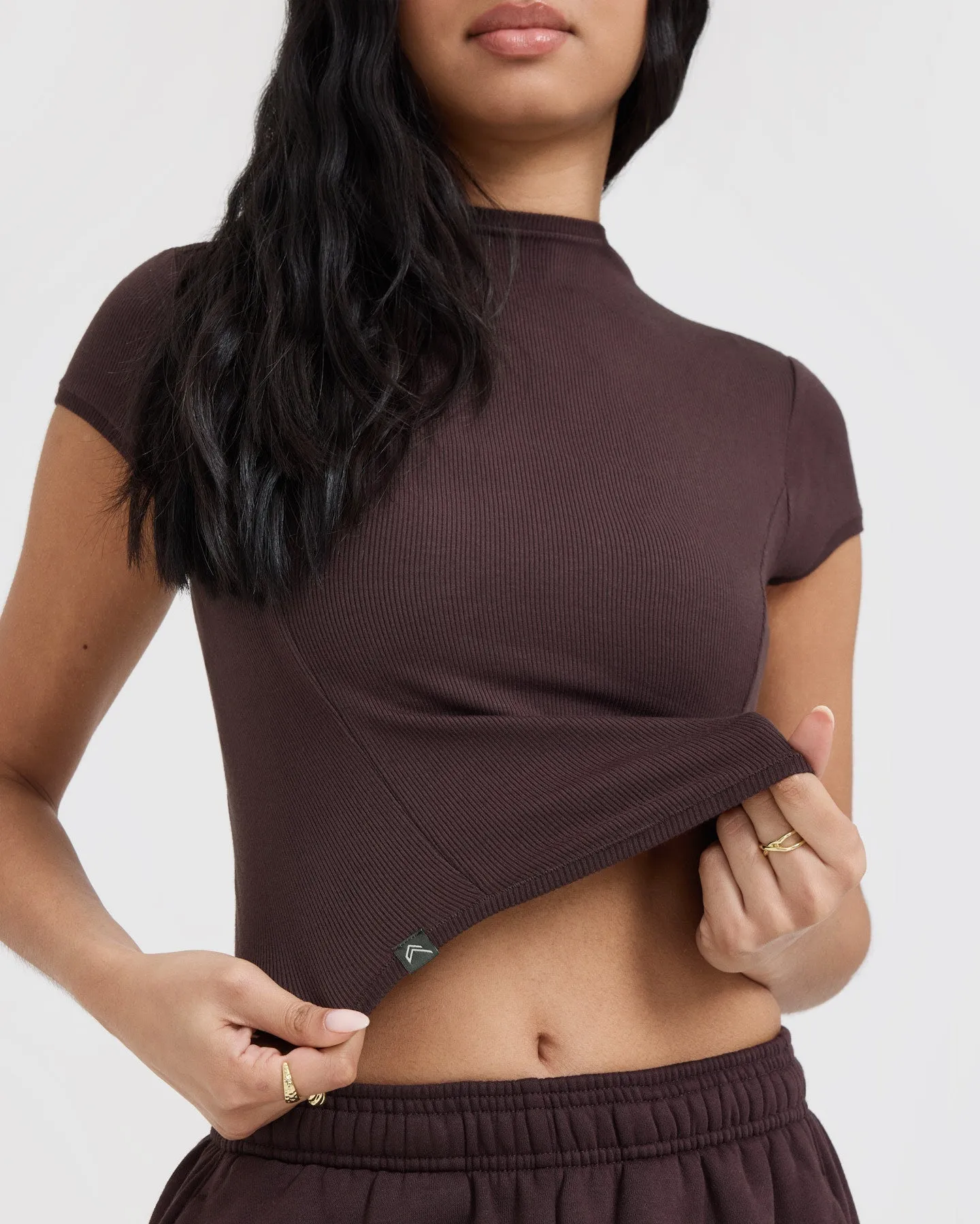 Mellow Rib Mid Mock Neck T-Shirt | Plum Brown sold by Oner Active product image thumbnail 5