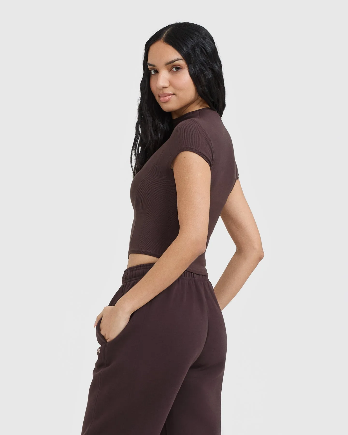 Mellow Rib Mid Mock Neck T-Shirt | Plum Brown sold by Oner Active product image thumbnail 2