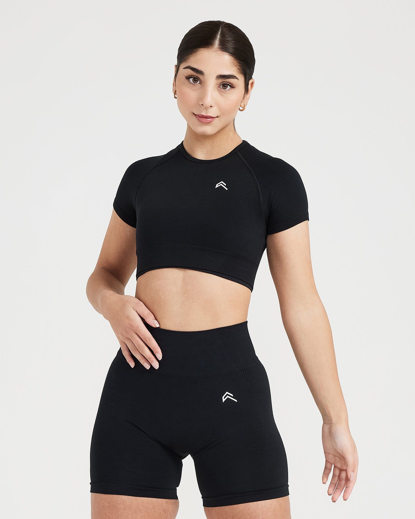 Classic Seamless 2.0 Short Sleeve Crop Top | Black Marl sold by Oner Active