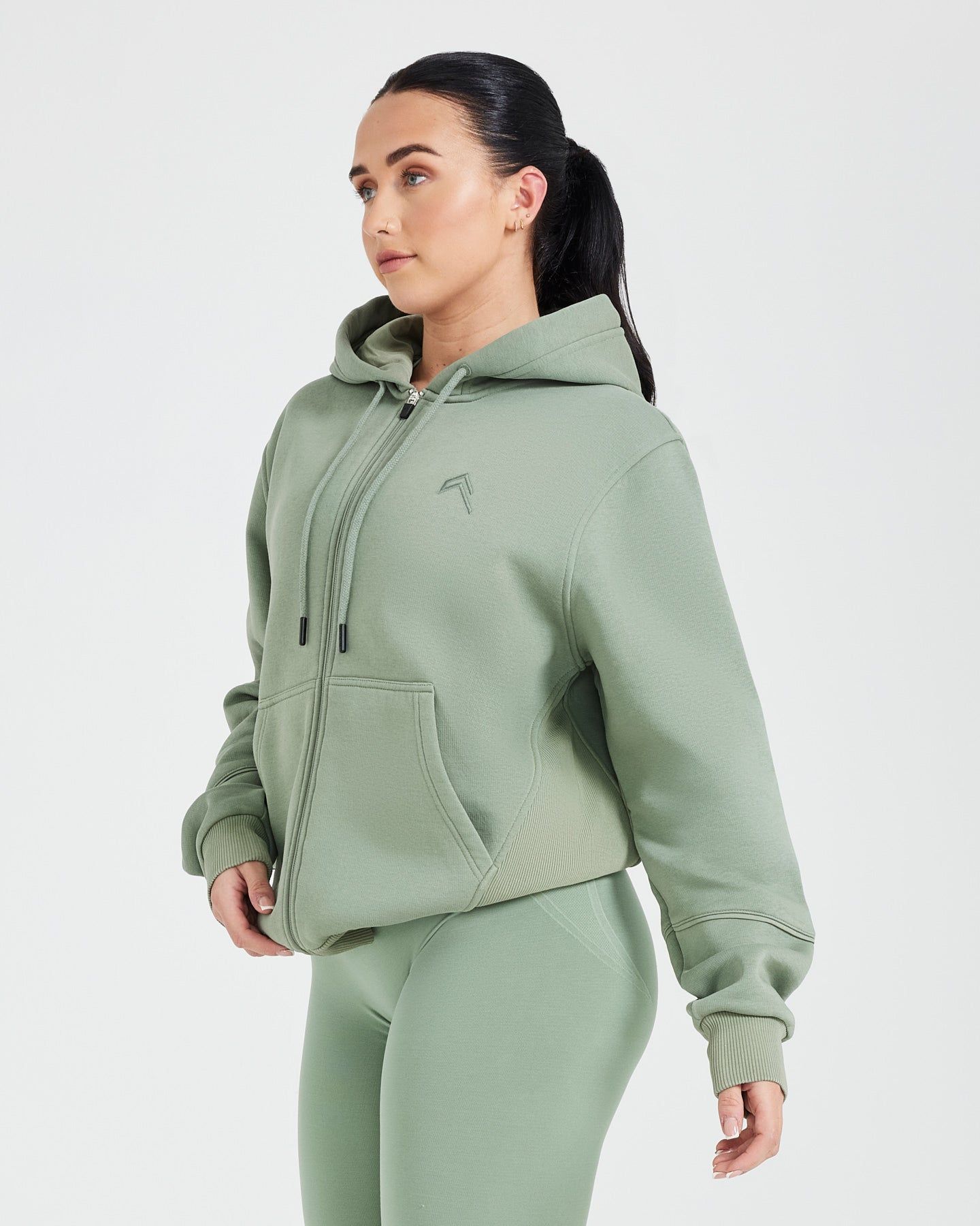 Classic Lounge Oversized Zip Through Hoodie | Sage sold by Oner Active product image thumbnail 3