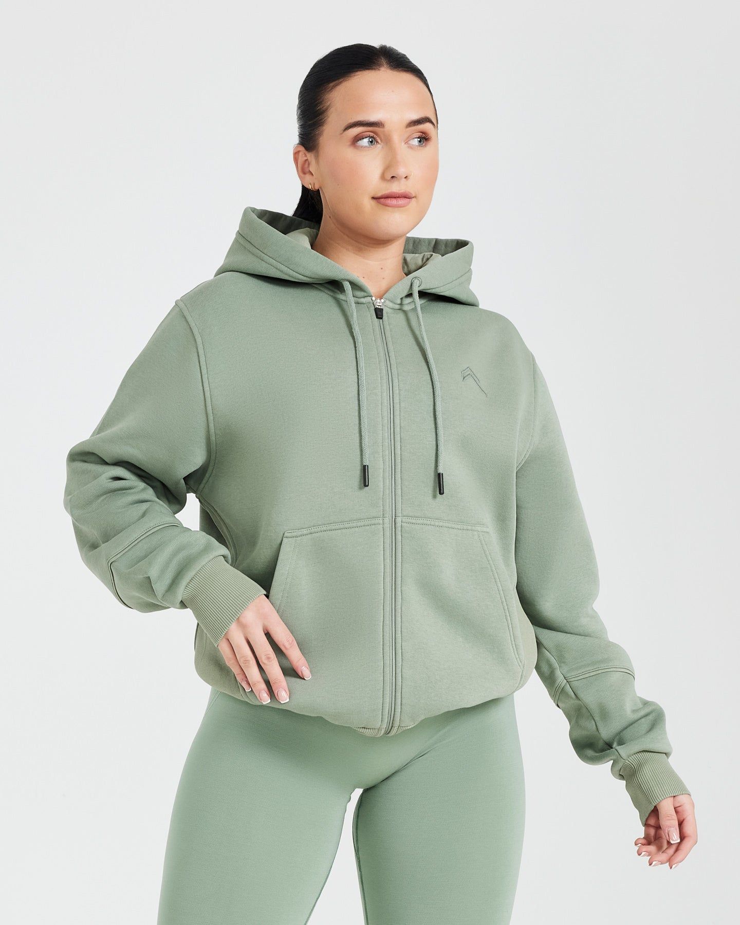 Classic Lounge Oversized Zip Through Hoodie | Sage sold by Oner Active