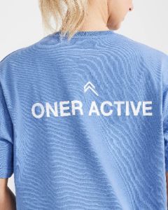 Graphic Oversized Short Sleeve Tee | Washed Light Denim sold by Oner Active