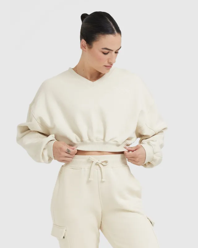 All Day Est 2020 Crop V-Neck Sweatshirt | Vanilla sold by Oner Active