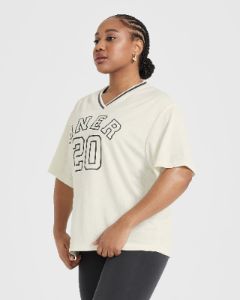 Varsity V-Neck Short Sleeve T-shirt | Off White sold by Oner Active