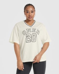 Varsity V-Neck Short Sleeve T-shirt | Off White sold by Oner Active