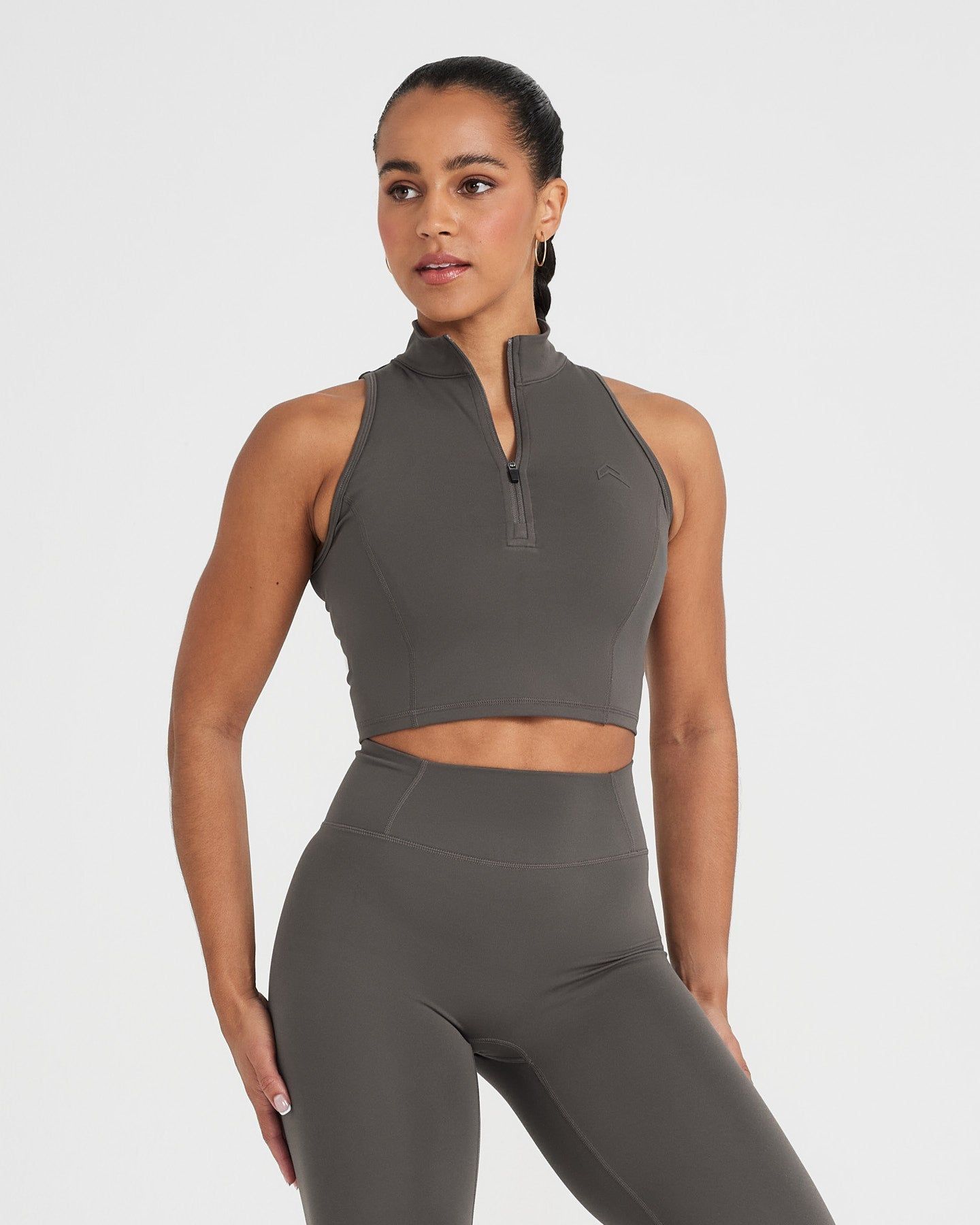 Timeless Half Zip Crop Tank | Deep Taupe sold by Oner Active