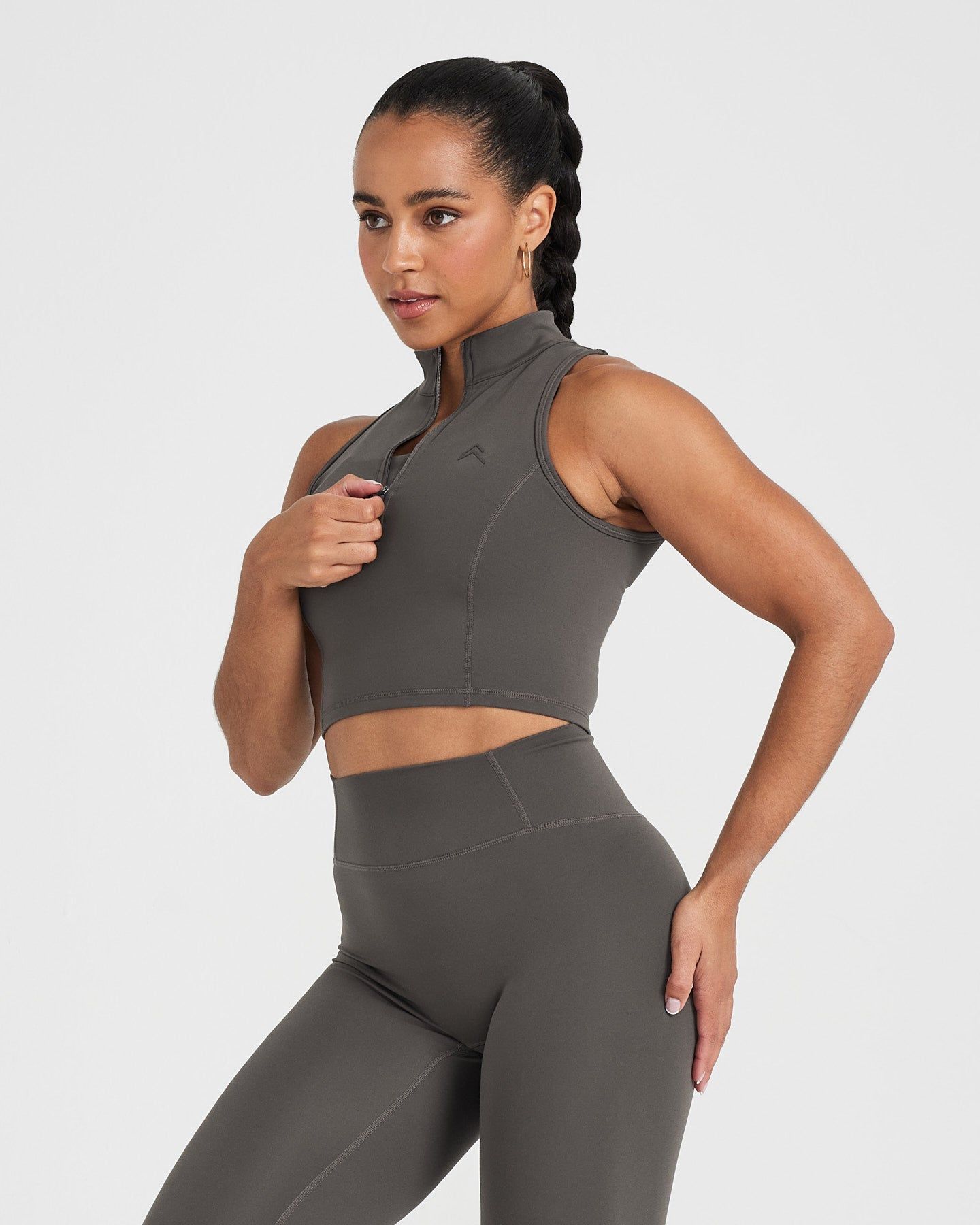 Timeless Half Zip Crop Tank | Deep Taupe sold by Oner Active product image thumbnail 2