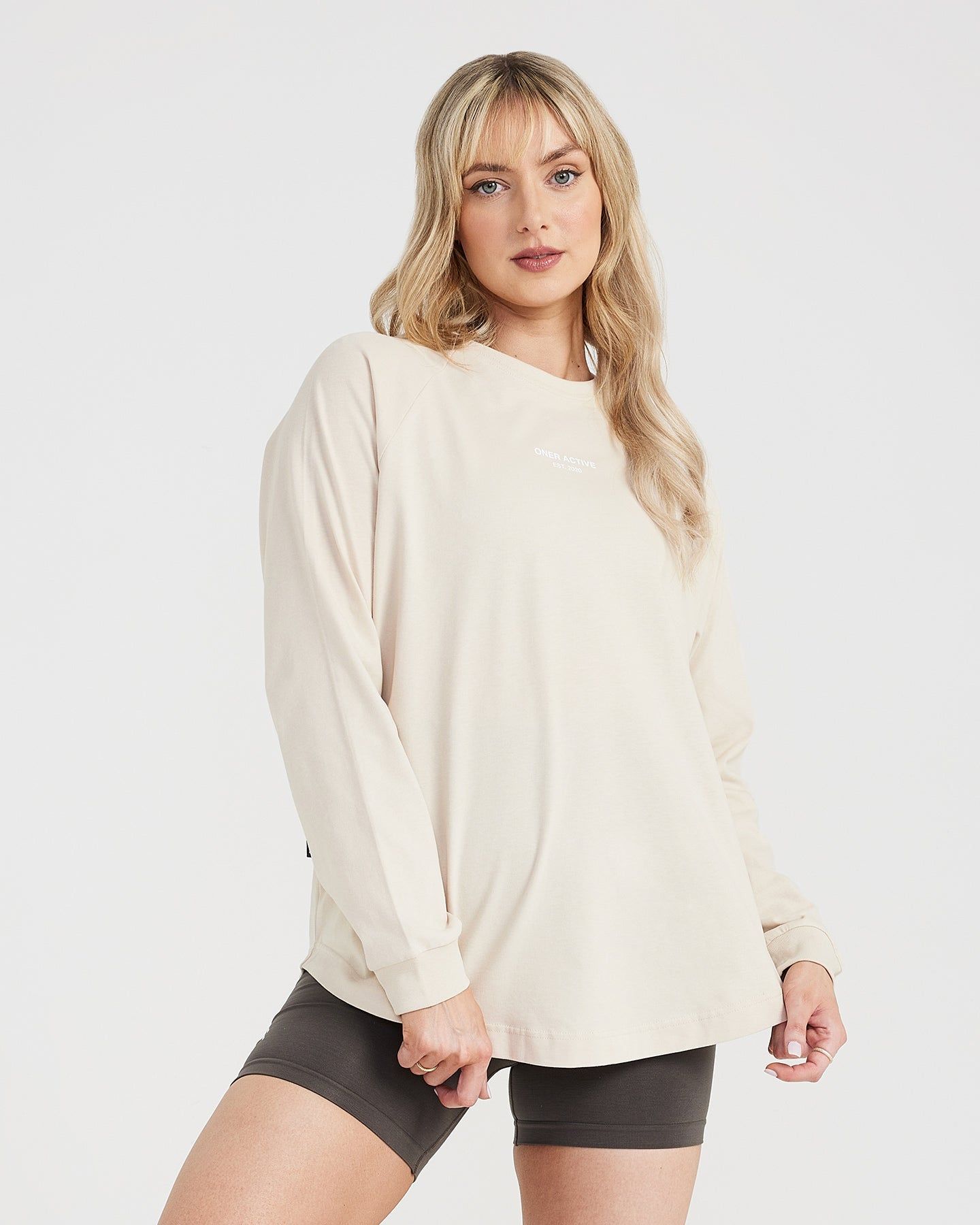 Graphic Oversized Long Sleeve Tee | Washed Sand sold by Oner Active