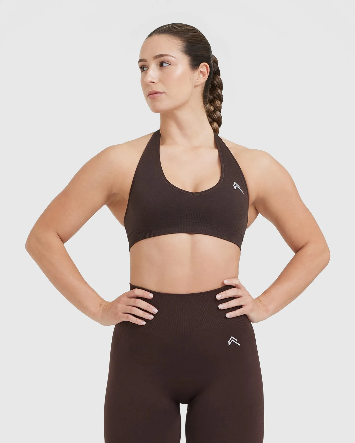 Classic Seamless 2.0 Halter Neck Bralette | 70% Cocoa Marl sold by Oner Active