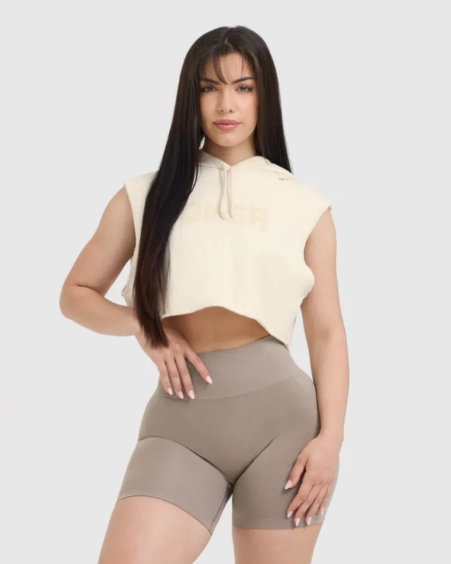 Raw Lounge Sleeveless Crop Hoodie | Off White sold by Oner Active