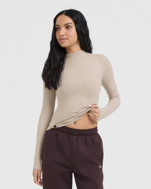 Mellow Rib Mock Neck Long Sleeve Top | Mushroom Brown sold by Oner Active