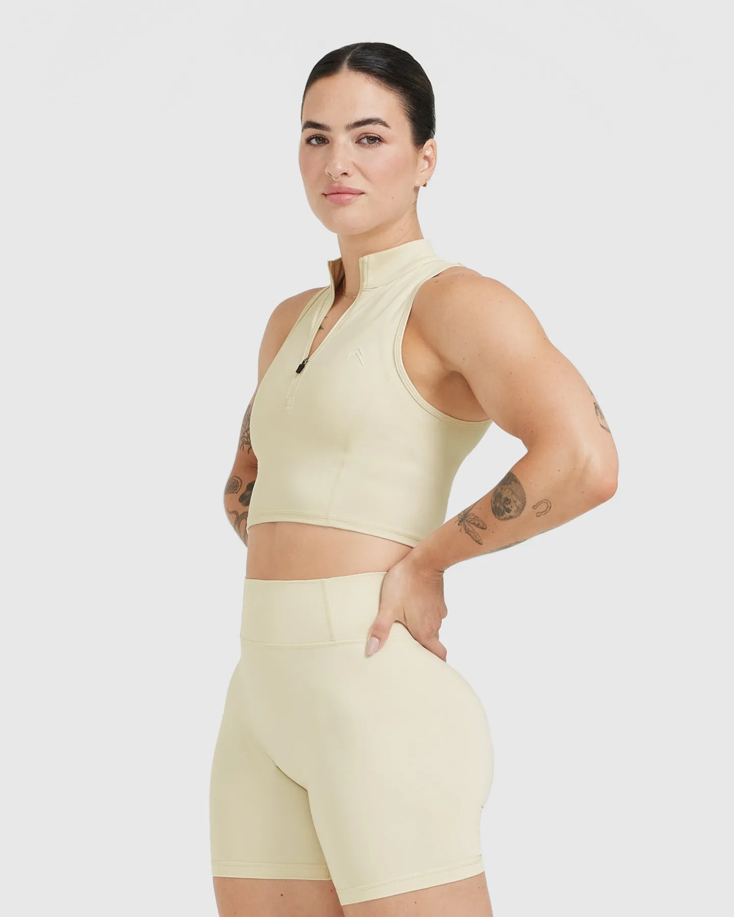 Timeless Half Zip Crop Tank | Vanilla sold by Oner Active product image thumbnail 3