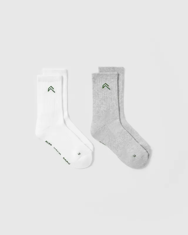 Crew Socks 2 Pack | White/Grey/Forest Green sold by Oner Active