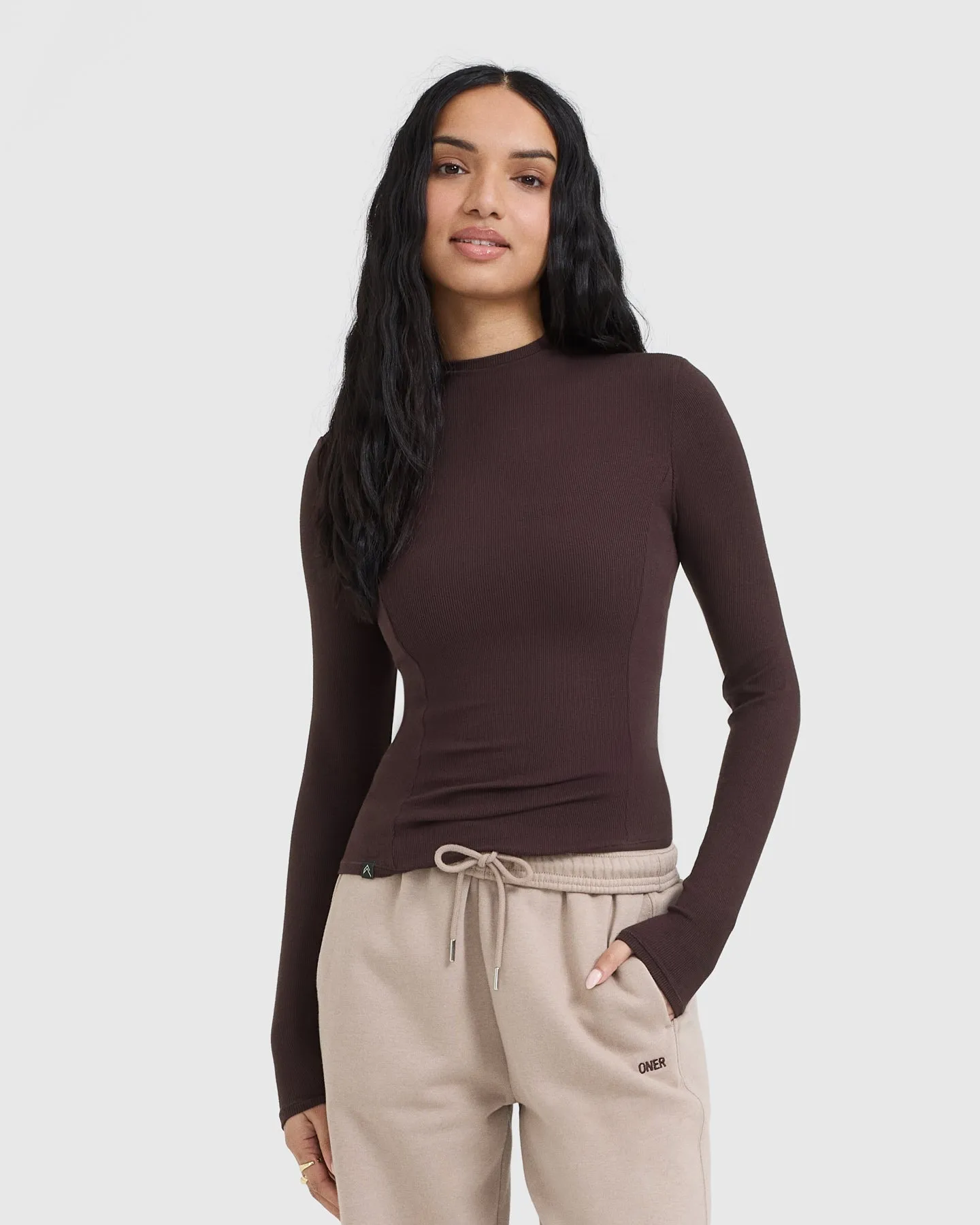 Mellow Rib Mock Neck Long Sleeve Top | Plum Brown sold by Oner Active