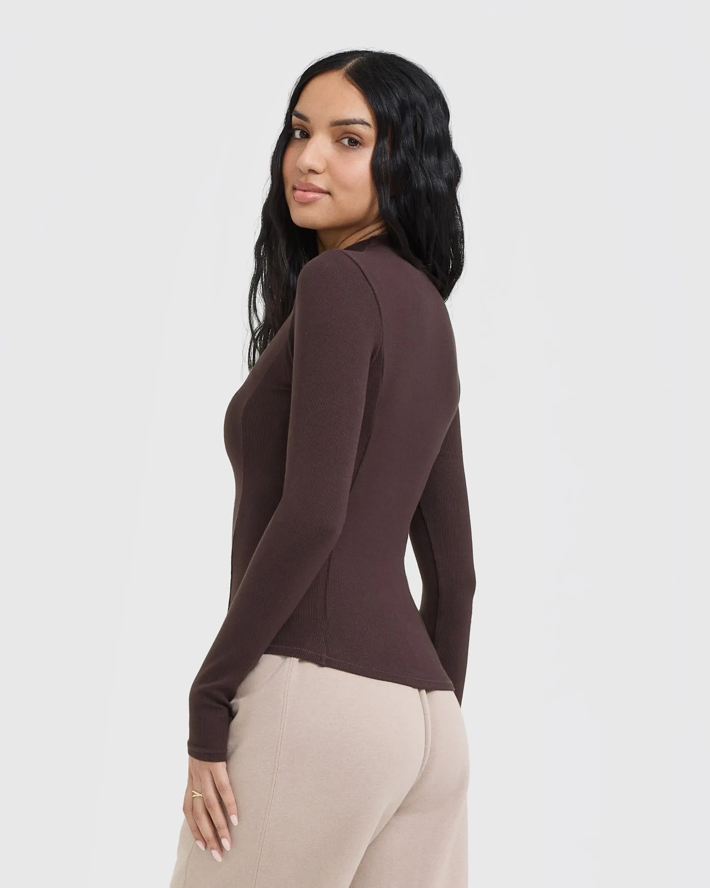Mellow Rib Mock Neck Long Sleeve Top | Plum Brown sold by Oner Active product image thumbnail 2