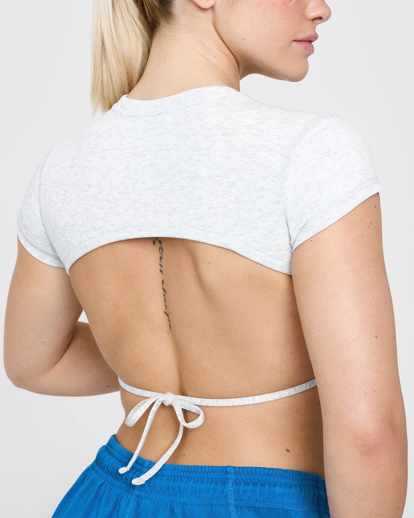 Vintage Open Back Crop T-Shirt with Graphic | Light Grey Marl sold by Oner Active product image thumbnail 4