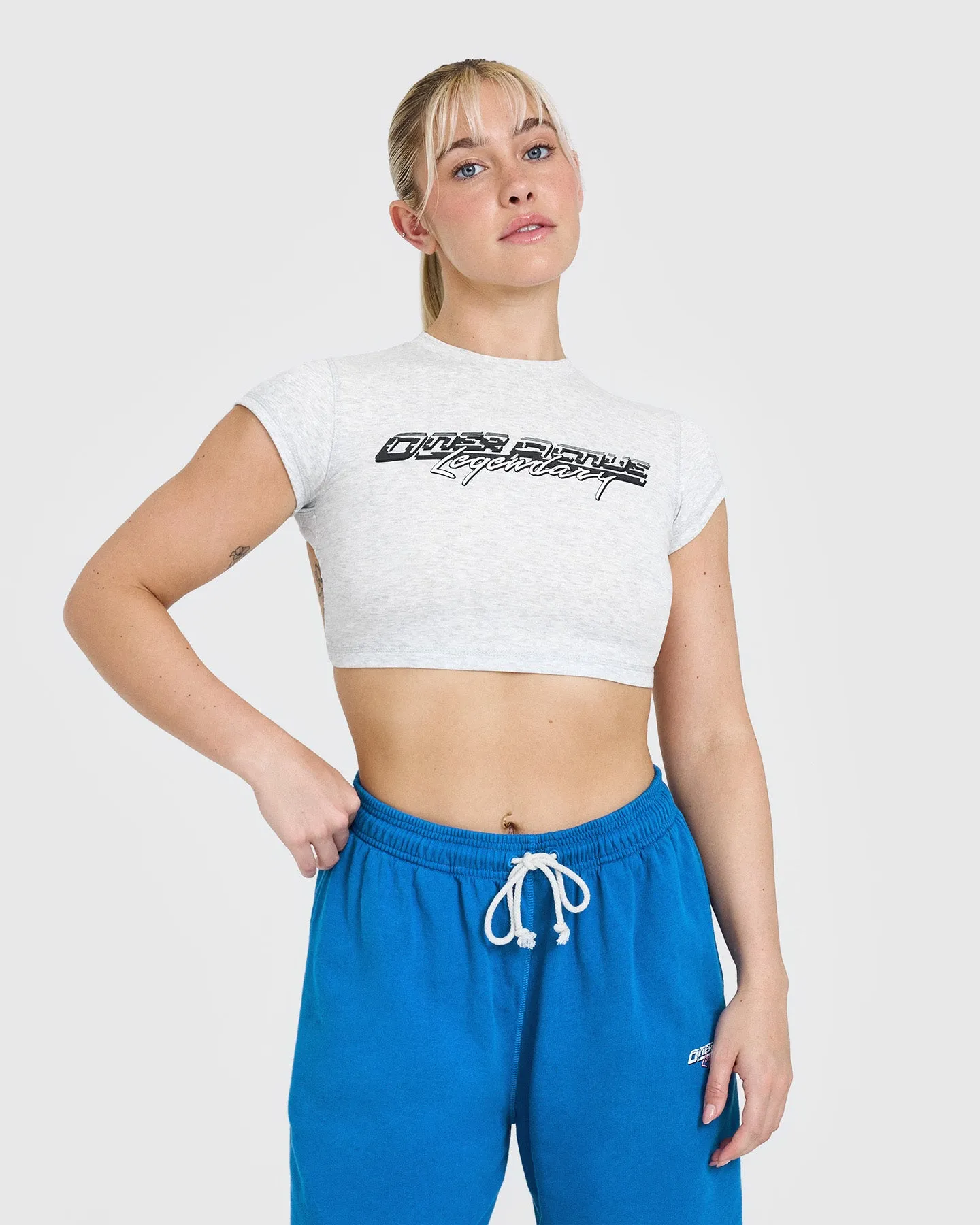 Vintage Open Back Crop T-Shirt with Graphic | Light Grey Marl sold by Oner Active product image thumbnail 2