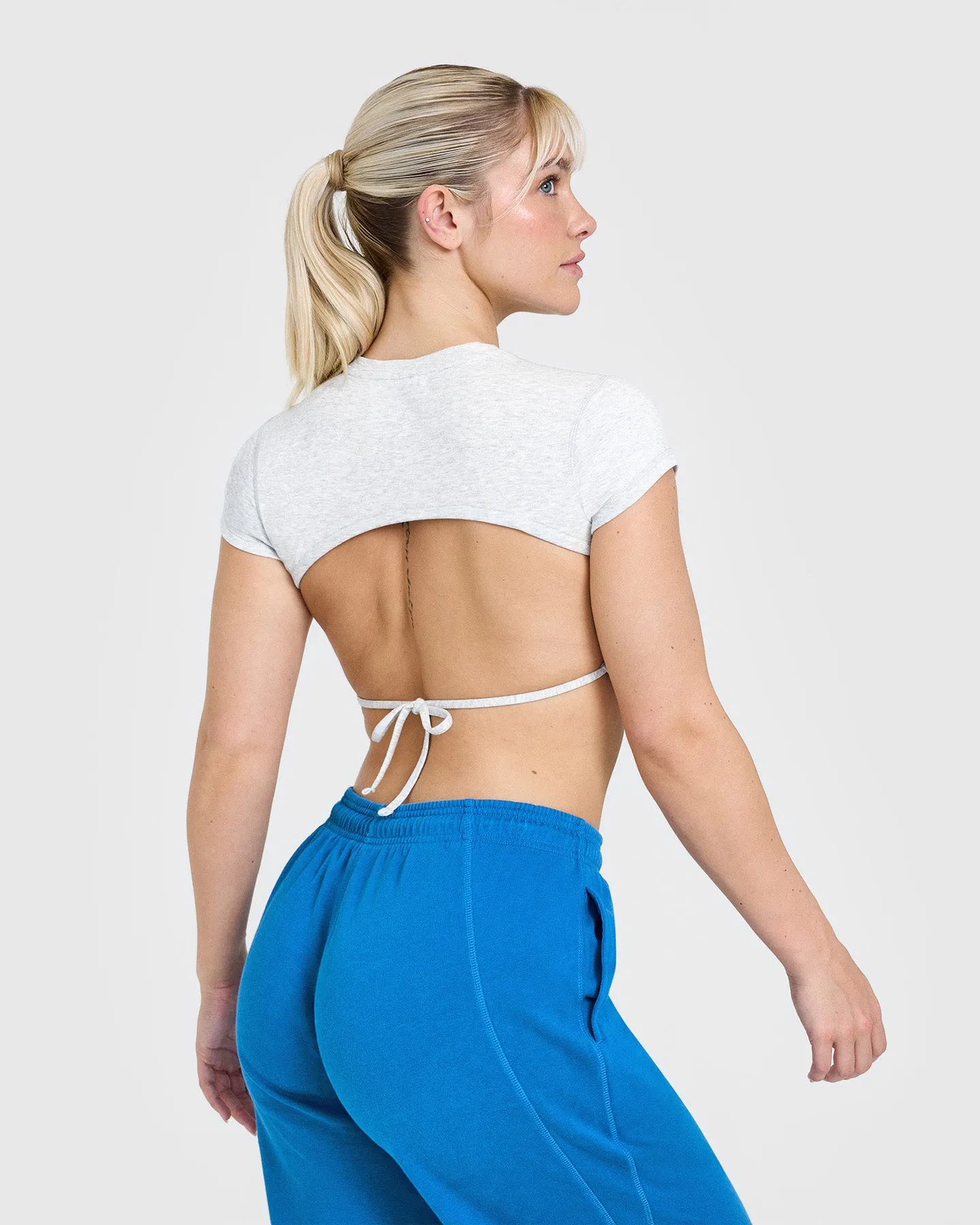 Vintage Open Back Crop T-Shirt with Graphic | Light Grey Marl sold by Oner Active