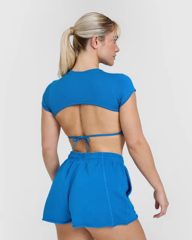 Vintage Open Back Crop T-Shirt with Graphic | Retro Blue sold by Oner Active