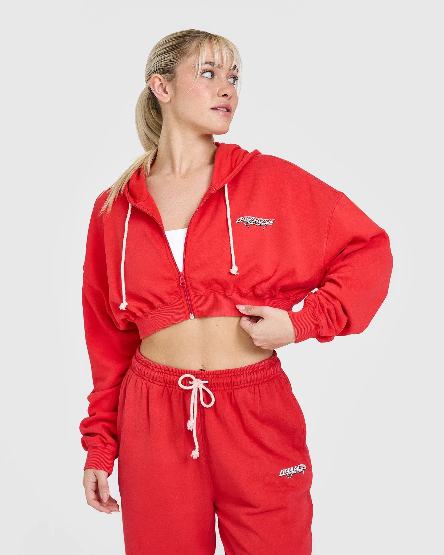 Raw Lounge Crop Zip Through Hoodie with Graphic | Muscle Mommy Red sold by Oner Active