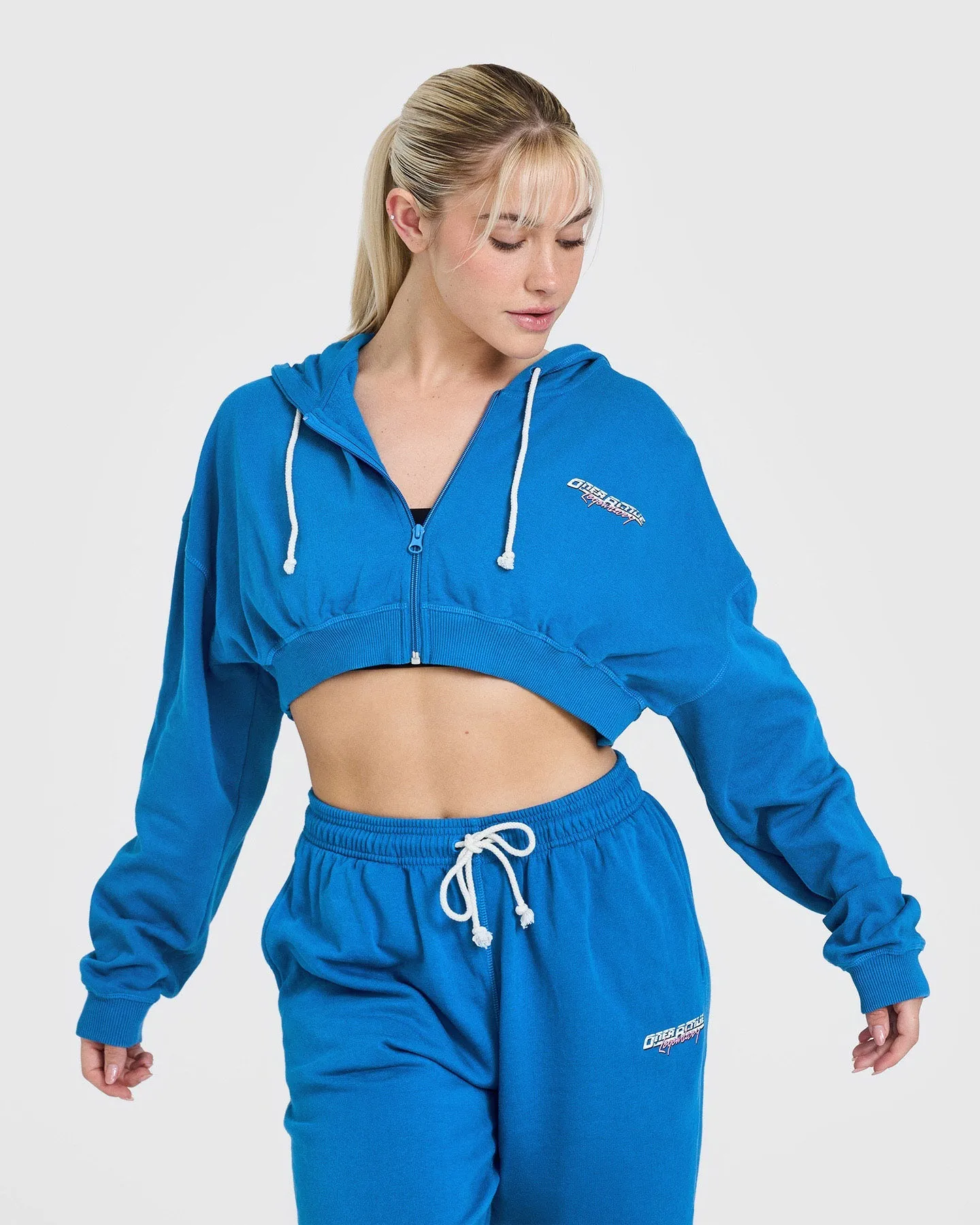 Raw Lounge Crop Zip Through Hoodie with Graphic | Retro Blue sold by Oner Active