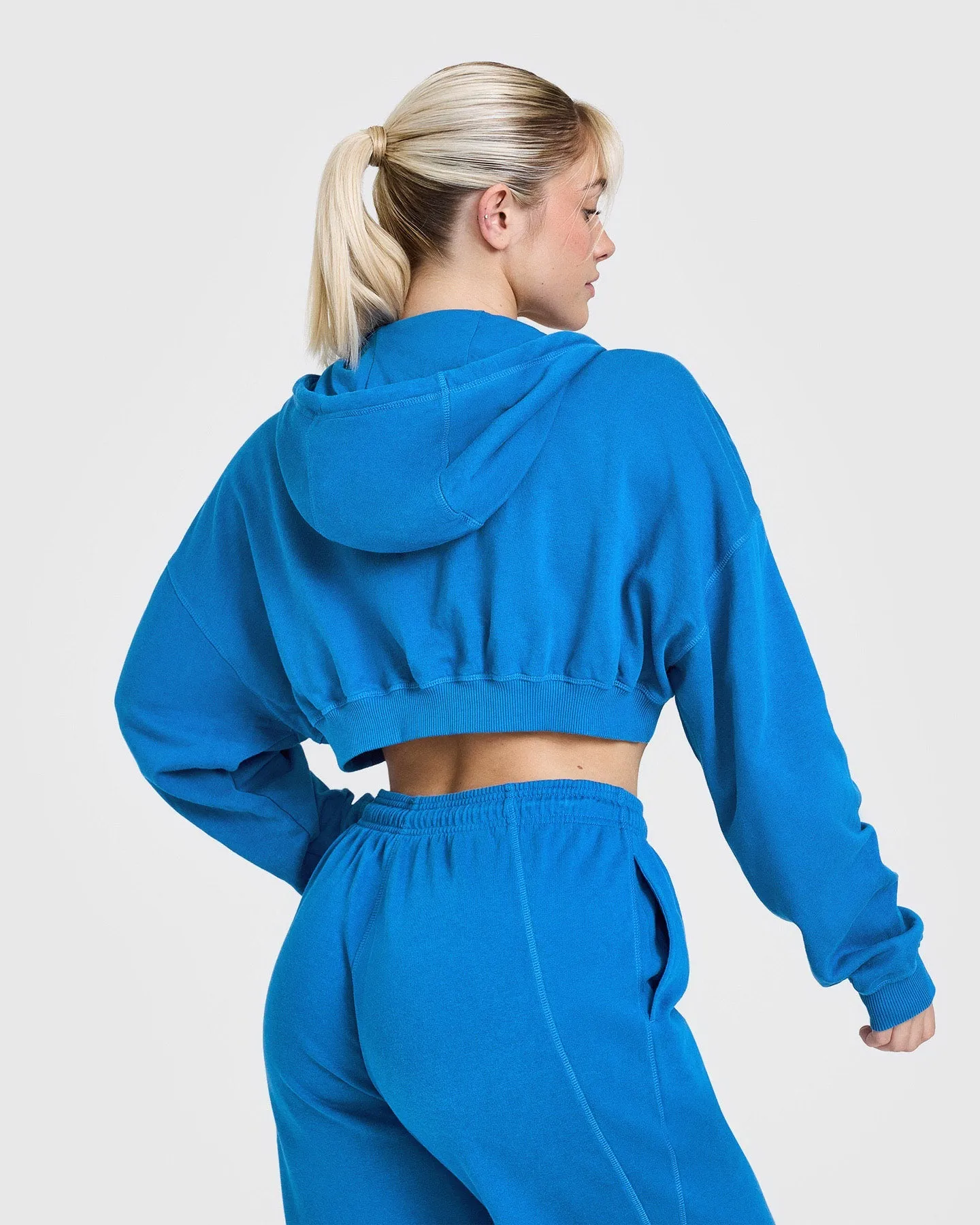 Raw Lounge Crop Zip Through Hoodie with Graphic | Retro Blue sold by Oner Active product image thumbnail 2