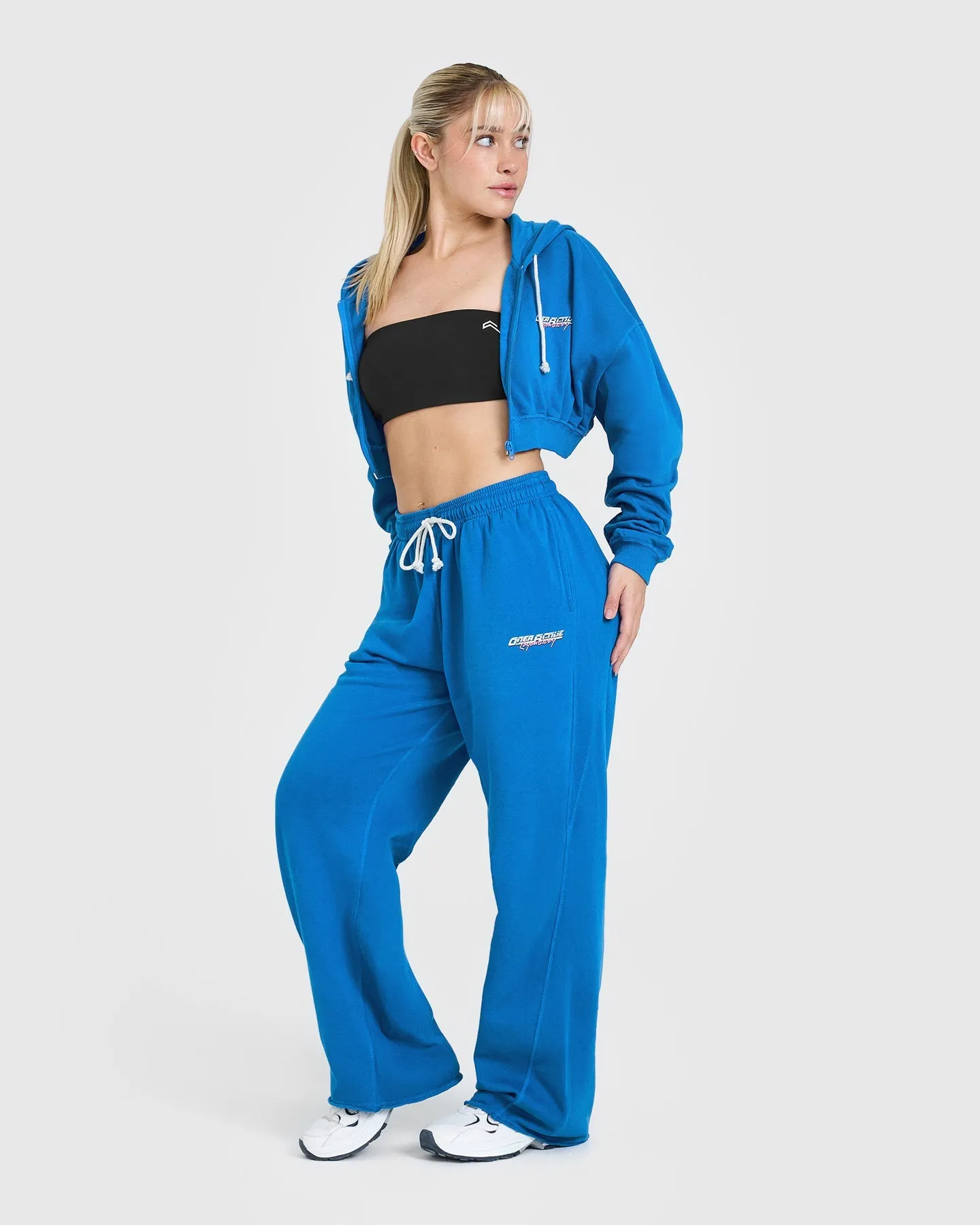 Raw Lounge Crop Zip Through Hoodie with Graphic | Retro Blue sold by Oner Active product image thumbnail 3