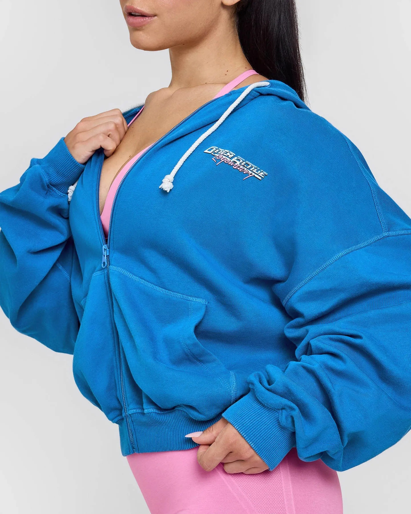 Raw Lounge Oversized Zip Through Hoodie with Graphic | Retro Blue sold by Oner Active product image thumbnail 4