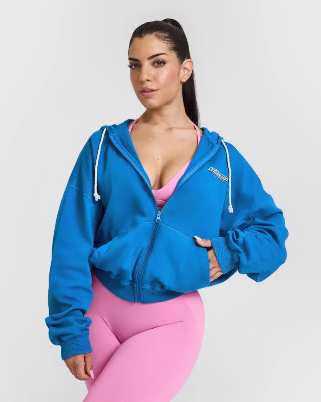 Raw Lounge Oversized Zip Through Hoodie with Graphic | Retro Blue sold by Oner Active