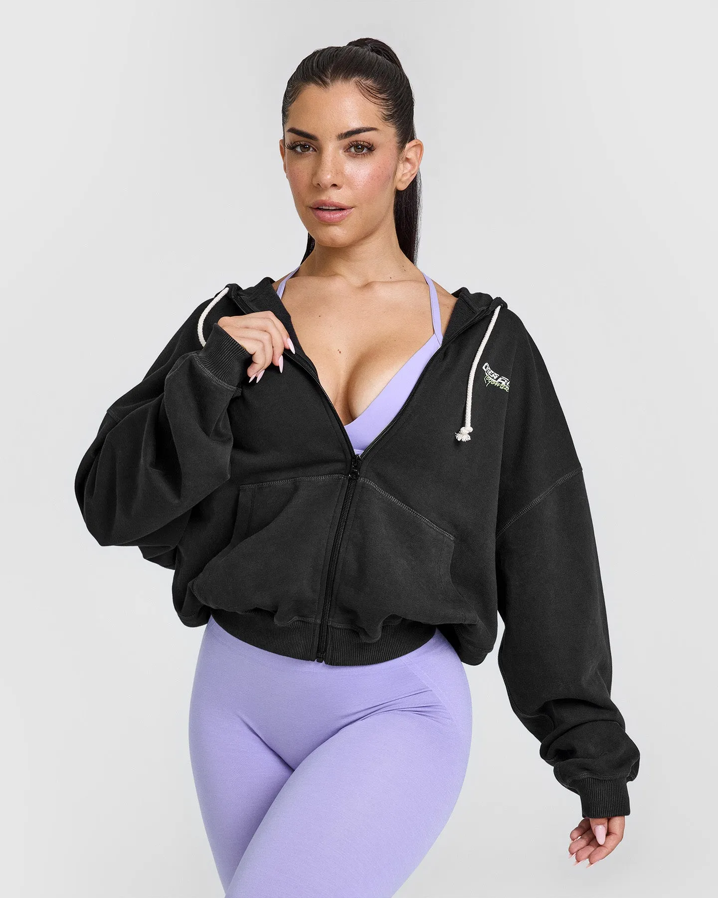 Raw Lounge Oversized Zip Through Hoodie with Graphic | Washed Black sold by Oner Active