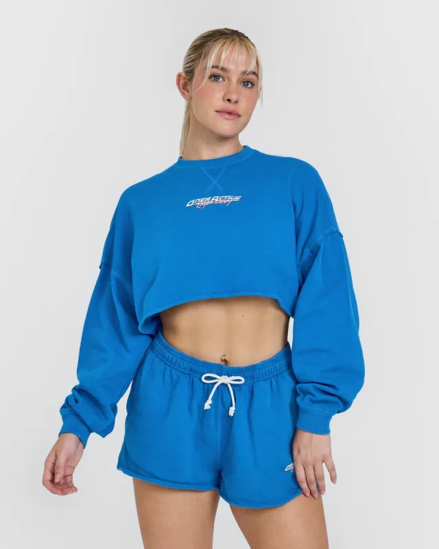 Raw Lounge Crop Sweatshirt with Graphic | Retro Blue sold by Oner Active