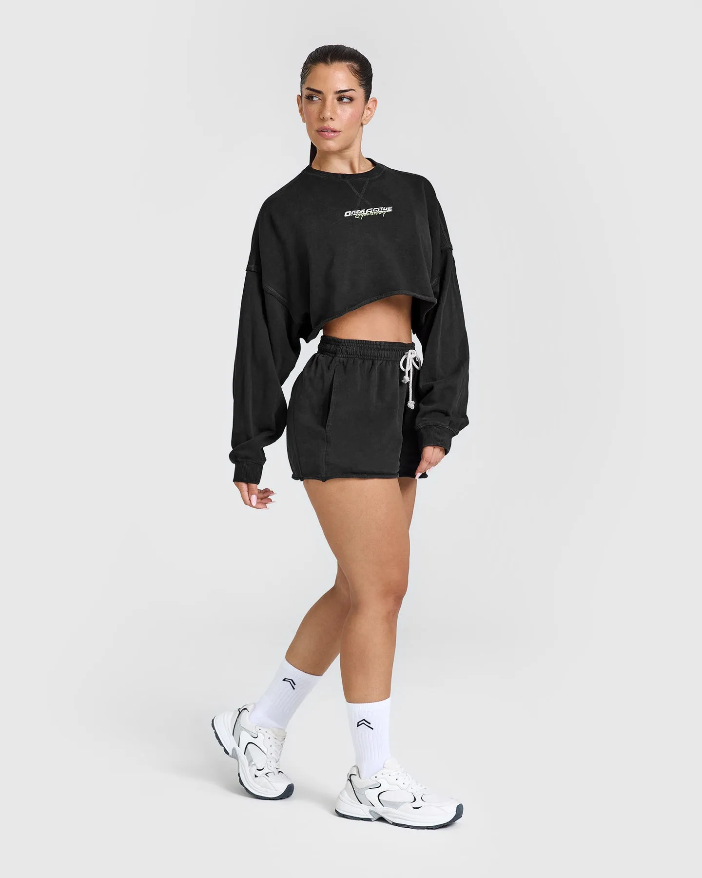 Raw Lounge Crop Sweatshirt with Graphic | Washed Black sold by Oner Active product image thumbnail 3