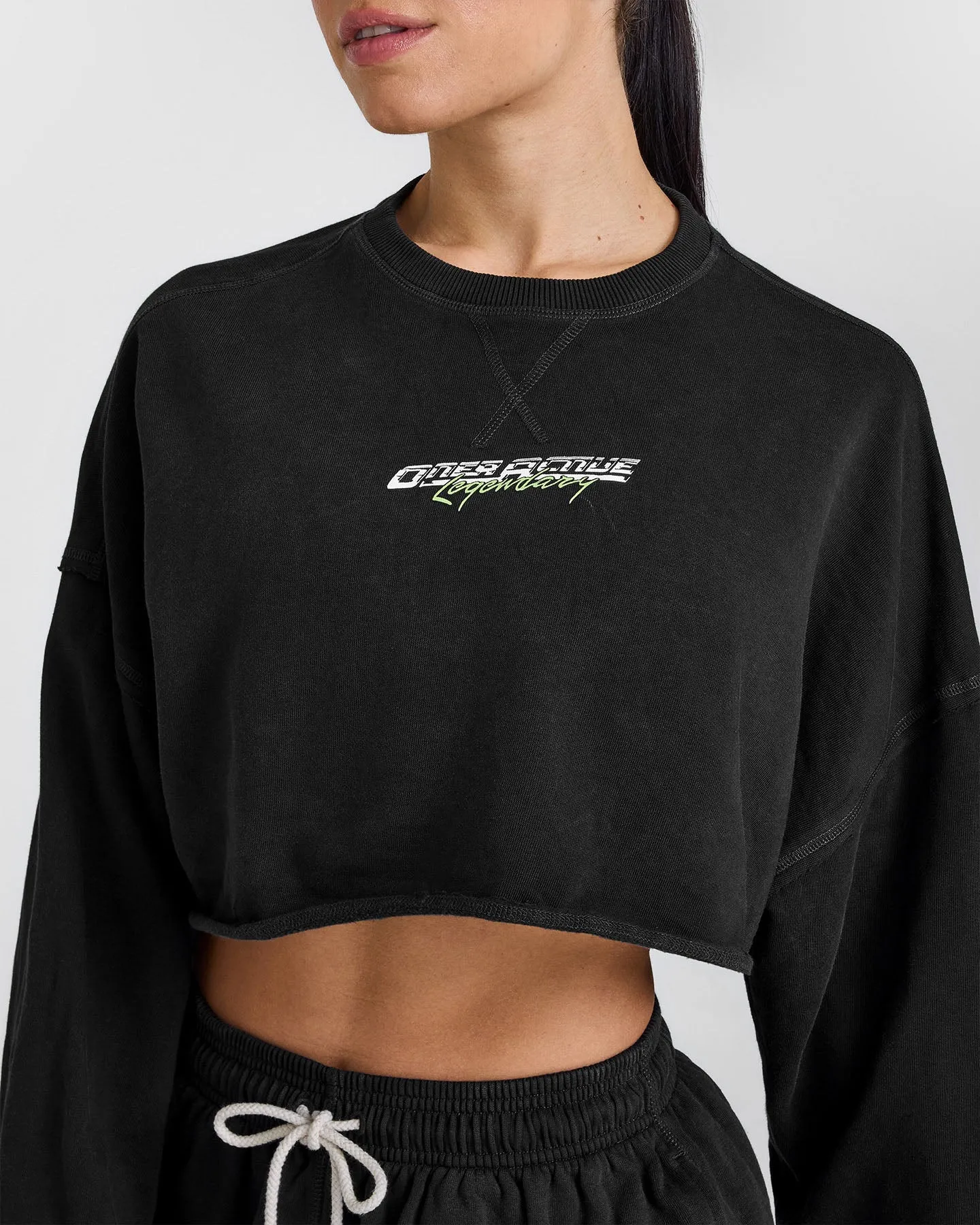 Raw Lounge Crop Sweatshirt with Graphic | Washed Black sold by Oner Active product image thumbnail 4