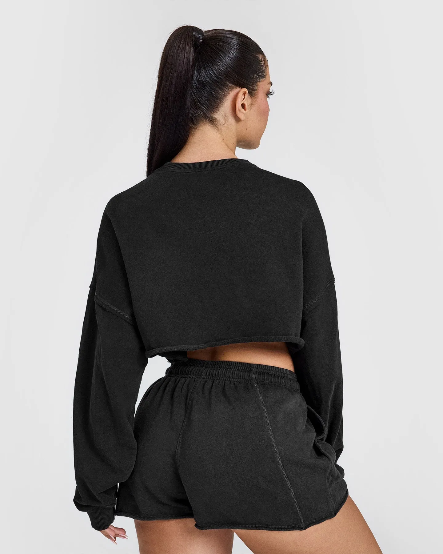 Raw Lounge Crop Sweatshirt with Graphic | Washed Black sold by Oner Active product image thumbnail 2