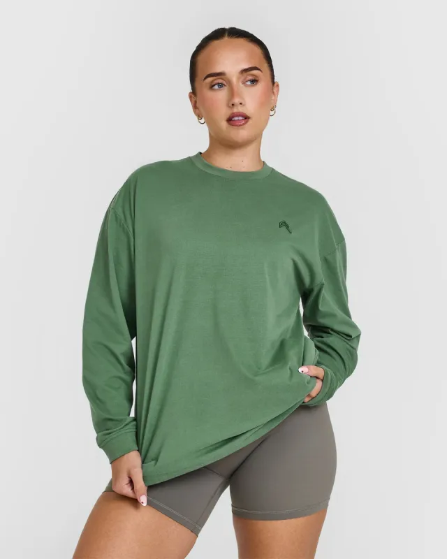Classic Oversized Lightweight Long Sleeve Top | Washed Forest Green sold by Oner Active
