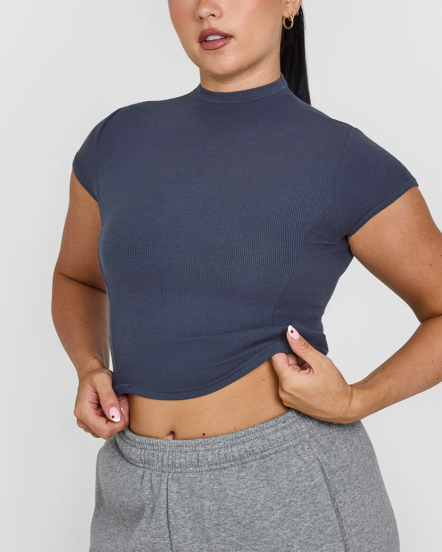 Mellow™ Rib Mid Mock Neck T-Shirt | True Blue sold by Oner Active product image thumbnail 4