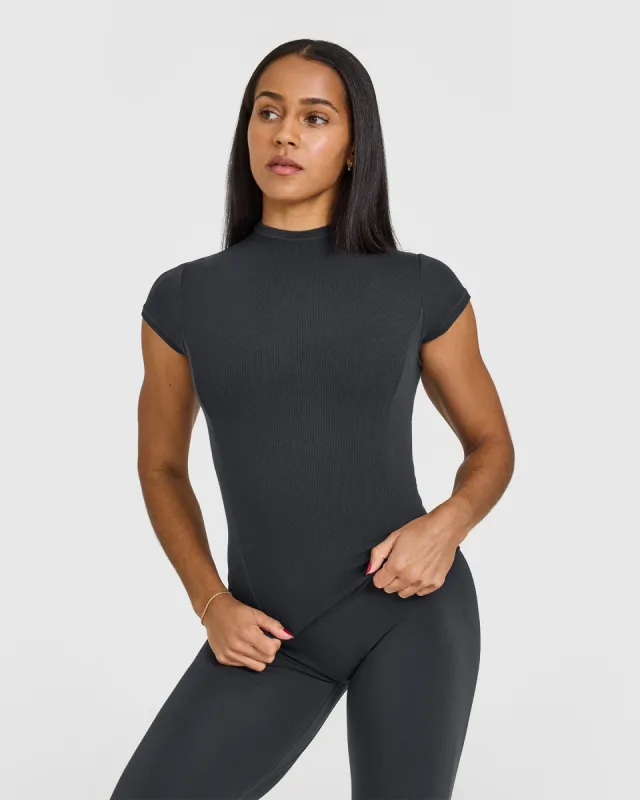 Mellow Rib Mid Mock Neck T-Shirt | Coal sold by Oner Active
