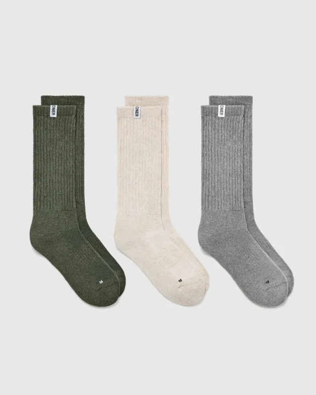 Slouchy Socks 3 Pack | Alpine Green/Sand/Grey sold by Oner Active