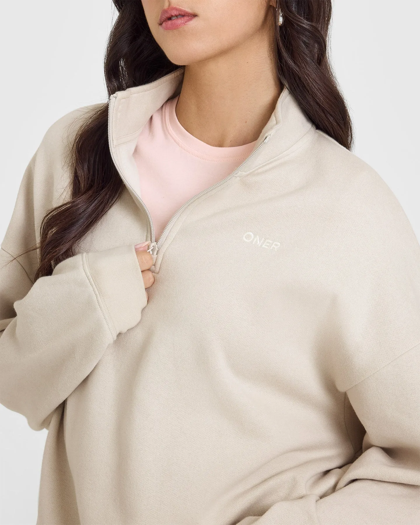 Mid Weight 1/4 Zip Sweatshirt | Sand sold by Oner Active product image thumbnail 4
