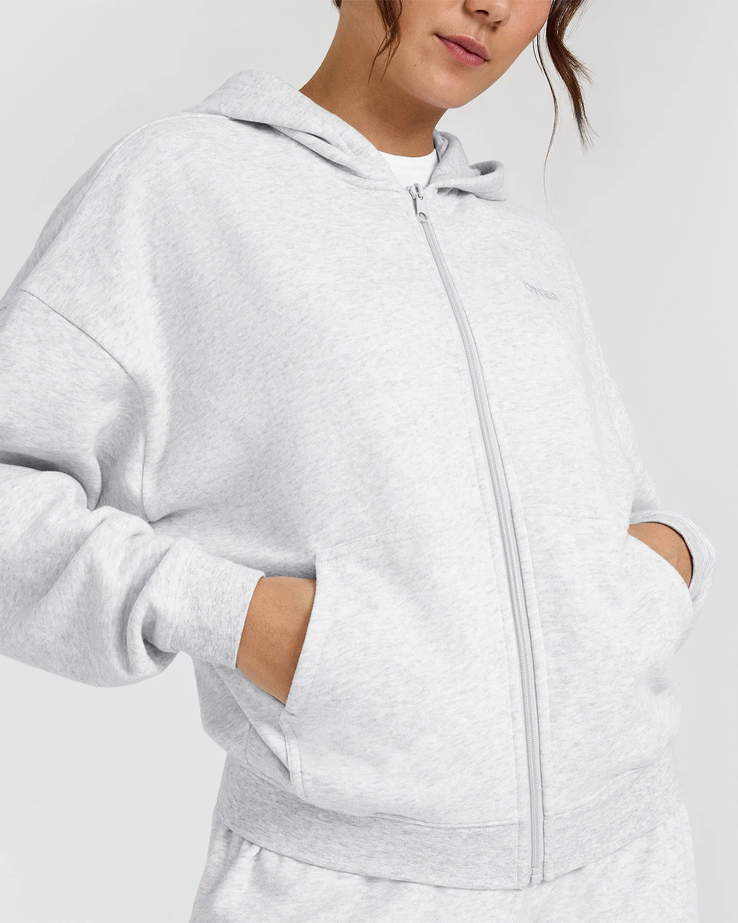 Mid Weight Zip Through Hoodie | Light Grey Marl sold by Oner Active product image thumbnail 5