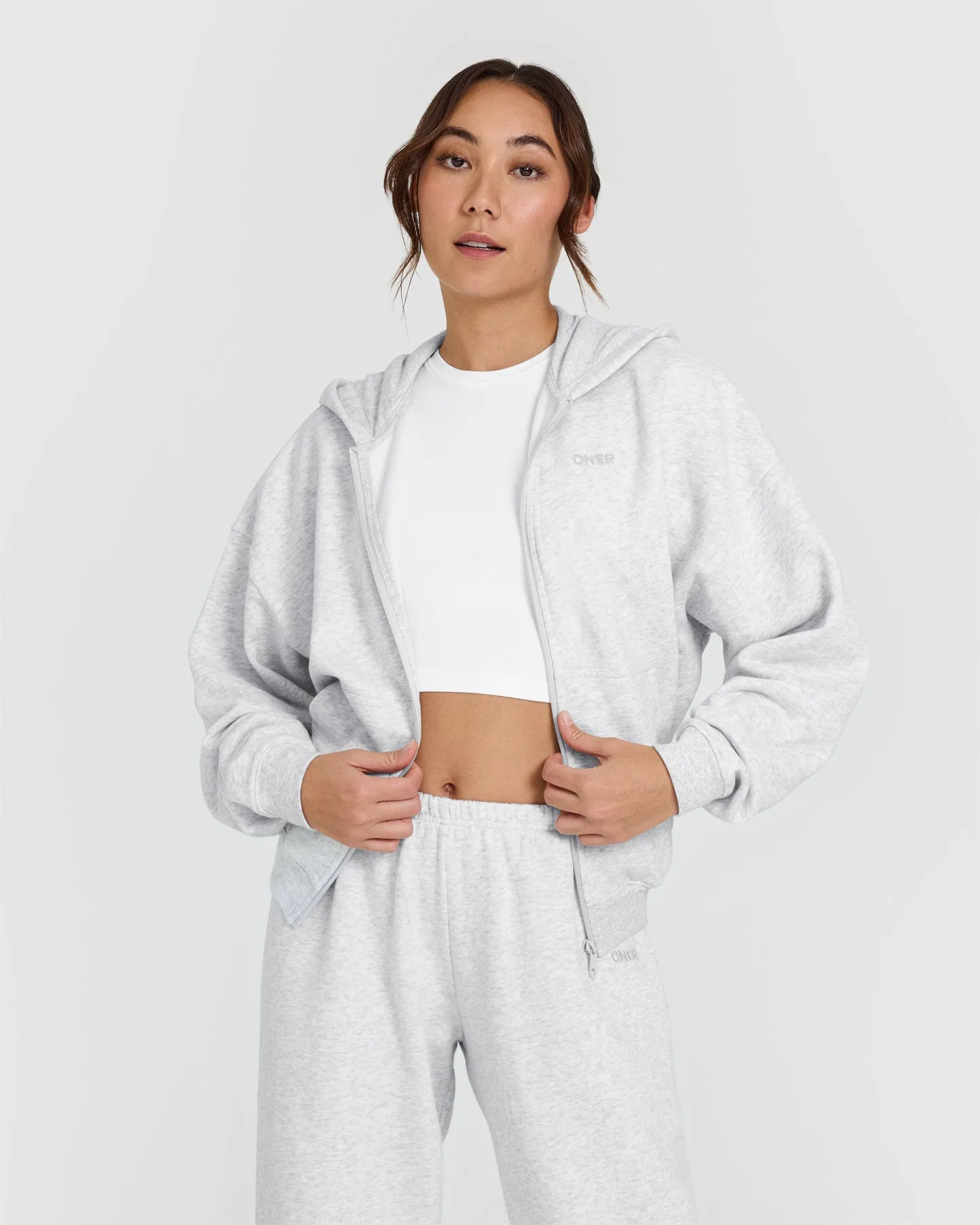 Mid Weight Zip Through Hoodie | Light Grey Marl sold by Oner Active