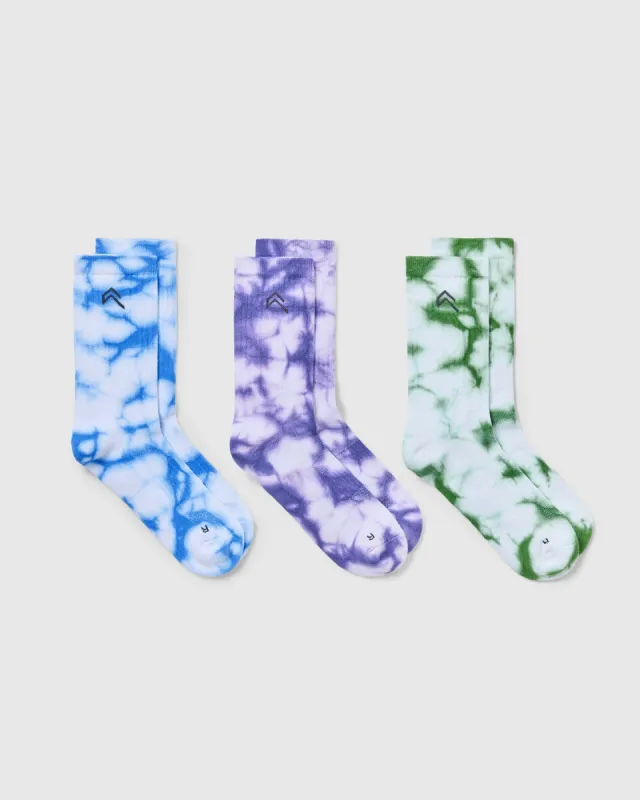 Tie Dye Crew Sock | Glaucous Blue/Iced Green/Iris Purple sold by Oner Active