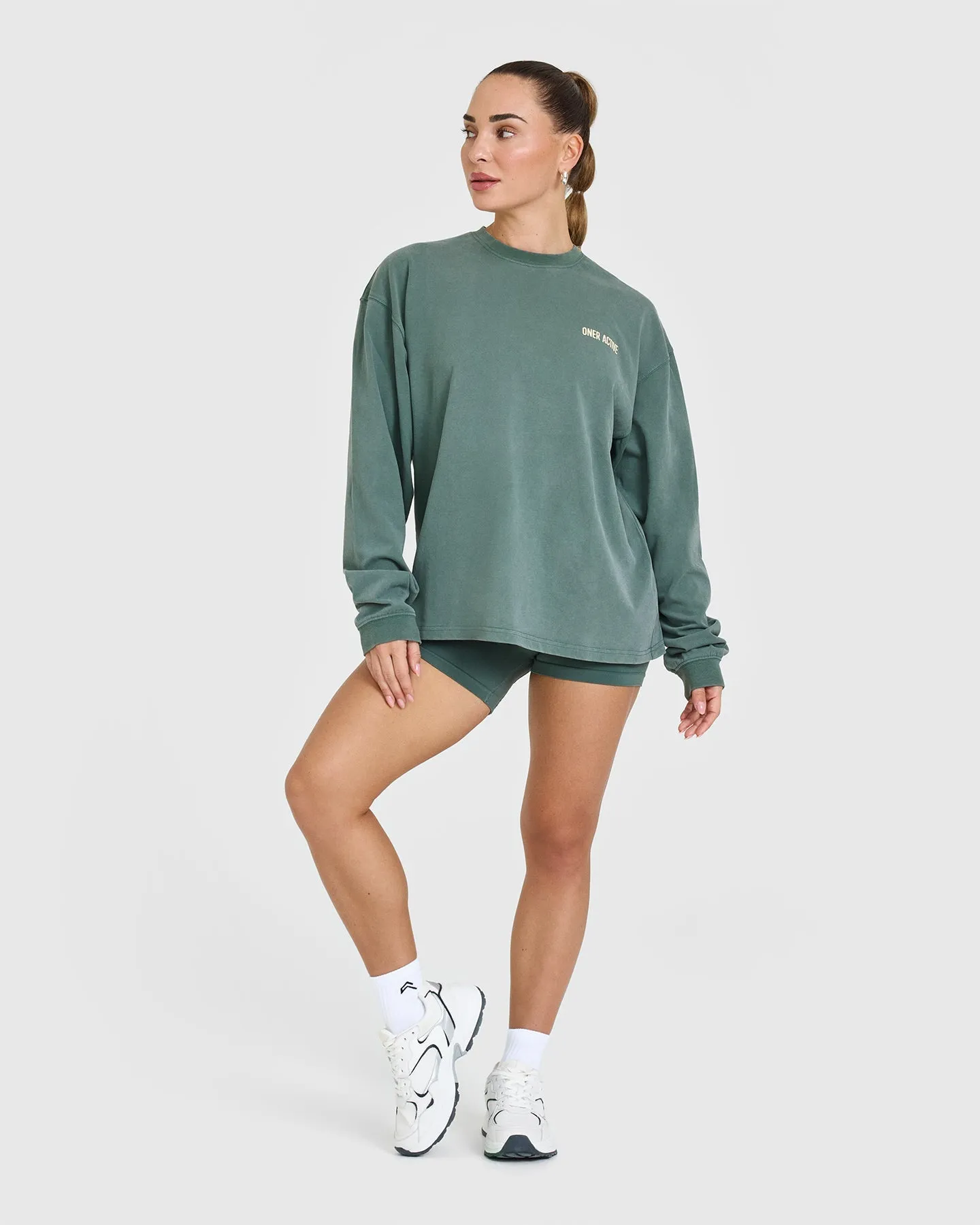 Oversized Graphic Washed Long Sleeve Top | Iced Green sold by Oner Active product image thumbnail 3