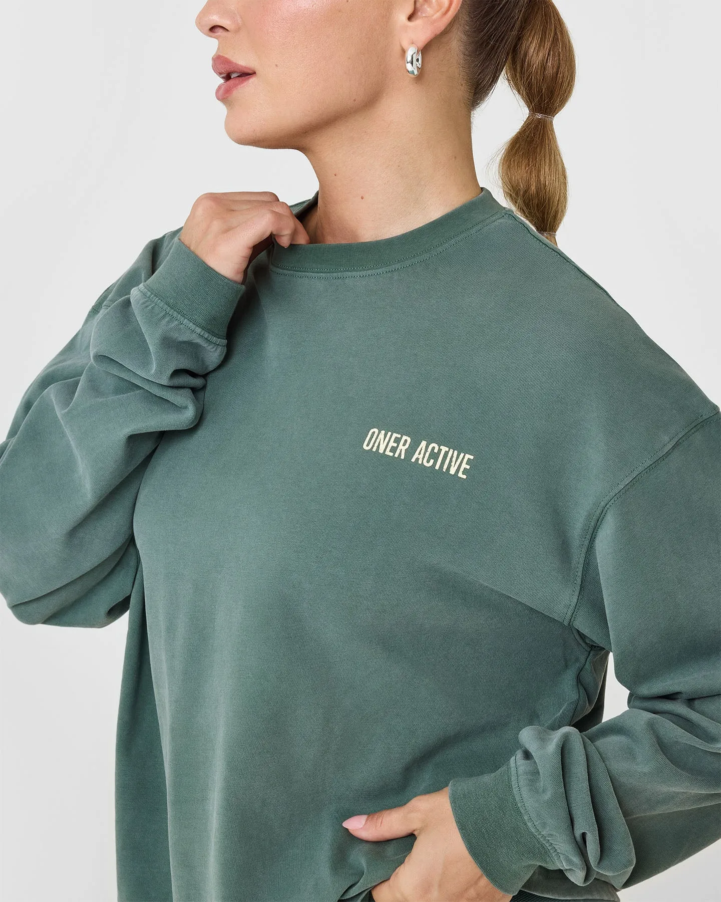 Oversized Graphic Washed Long Sleeve Top | Iced Green sold by Oner Active product image thumbnail 4